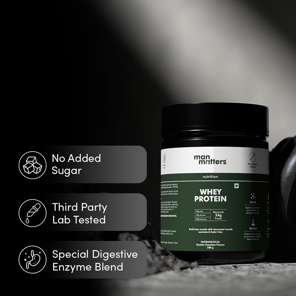 Man Matters Whey Protein Powder Double Chocolate 500 G High Protein Supplement For Workout Strength Recovery Support