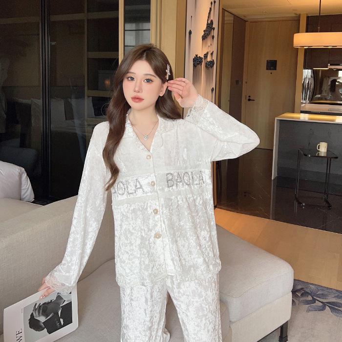 Luxurious Women's Long-Sleeve Gold Velvet Pajama Set