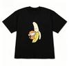 Cute Short Sleeve Tshirt Monkey Hugging Banana Graphic Black Crew Neck Tee with Kawaii Animal Youthful Casual Streetwear Top