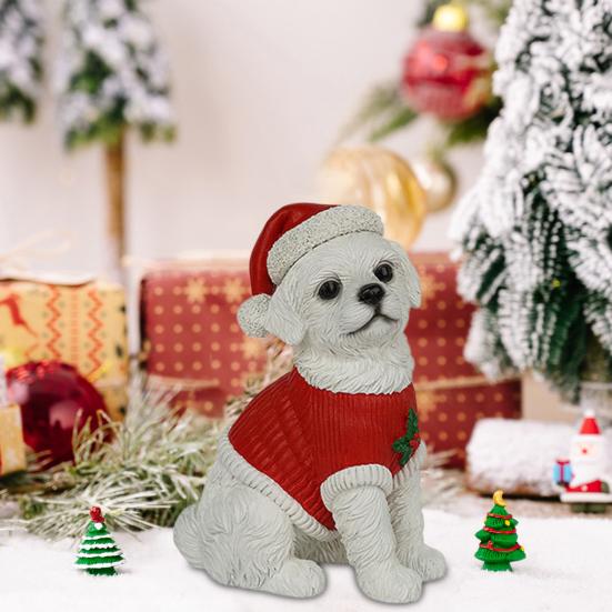 Realistic Dog Figurine Resin Puppy Animal Statue Christmas Decoration Lifelike Labrador Bichon Corgi Model for Indoor Outdoor Home Decor