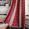 Cotton Linen Patchwork Christmas Plaid Kitchen Curtain Semi-Sheer American Style Window Treatment Dining Room