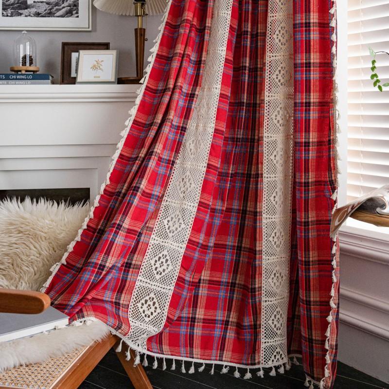 Imanqi Curtains Green Plaid Patchwork Semi-Sheer Kitchen Windows