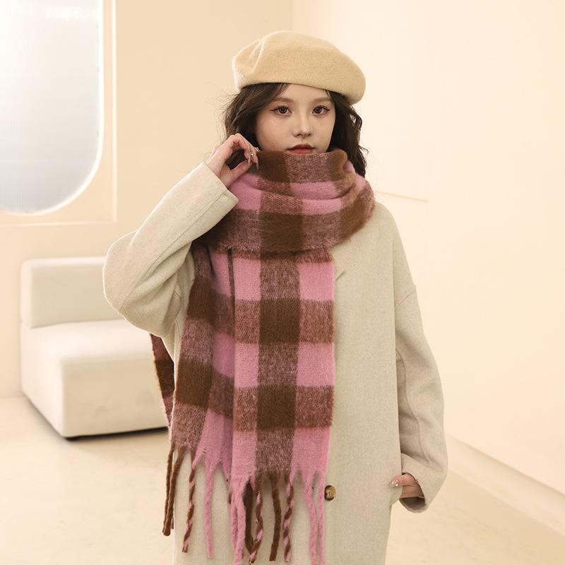

Autumn and winter new mohair thickened scarf atmosphere senior warmth men and women retro versatile plaid 200*40