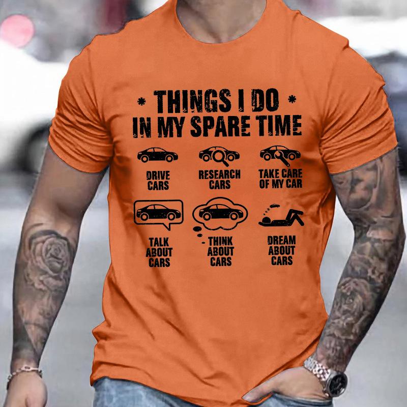Unisexs Casual T Shirt Vintage Things I Do In My Spare Time Car Icons Graphic Tees Crew Neck Loose Summer Car Guy Humor Tops
