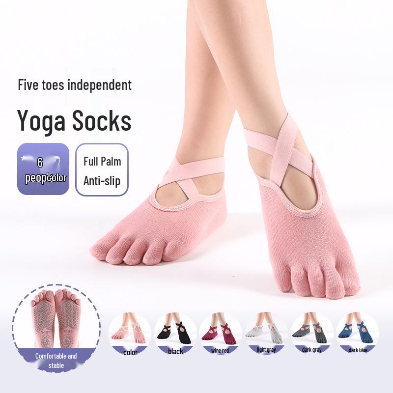 Non-Slip Strappy Split-Toe Yoga Socks - Five-Finger Combed Cotton for Indoor Sports & Pilates
