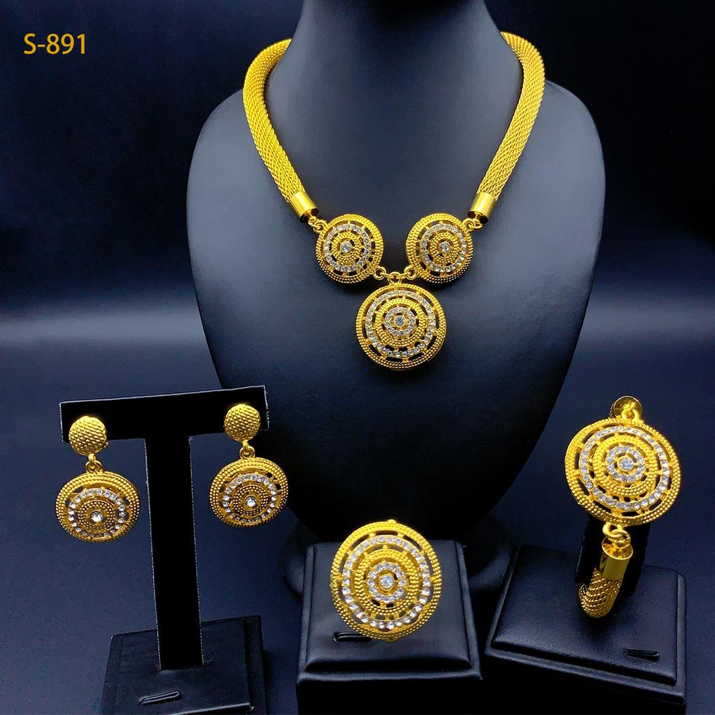 2026 Middle East Dubai Women's Alloy Necklace Earrings Ring Bracelet Wedding Accessories Four-piece Jewelry Set