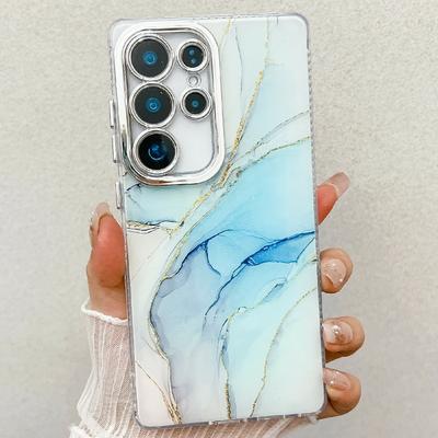 For Samsung Galaxy S24 Ultra Case IMD Marble Pattern Electroplated Protective Phone Cover