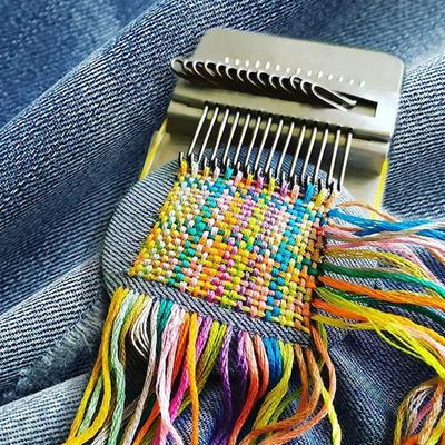1 Set Small Darning Loom Weave Tool with 10/12/14 Hooks DIY Mending Jeans Clothes Mini Darning Machine Weaving Loom Kit
