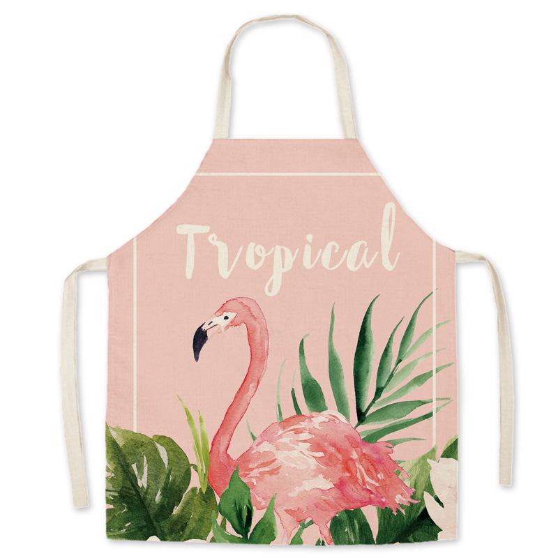 Adult & Child Flamingo Cartoon Faux Linen Apron - Ideal for Kitchen, Logo Work, and Advertising