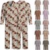Herenlosvallende Kerstprint Pyjamaset met Knopen en Rechte Broek - Tweedeelig Feestelijk Slaapkleding