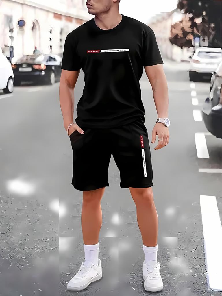Lato 2025 nowy męski casualowy garnitur męska moda uliczna T-shirt spodenki dwuczęściowy komplet męska lekka oddychająca odzież sportowa