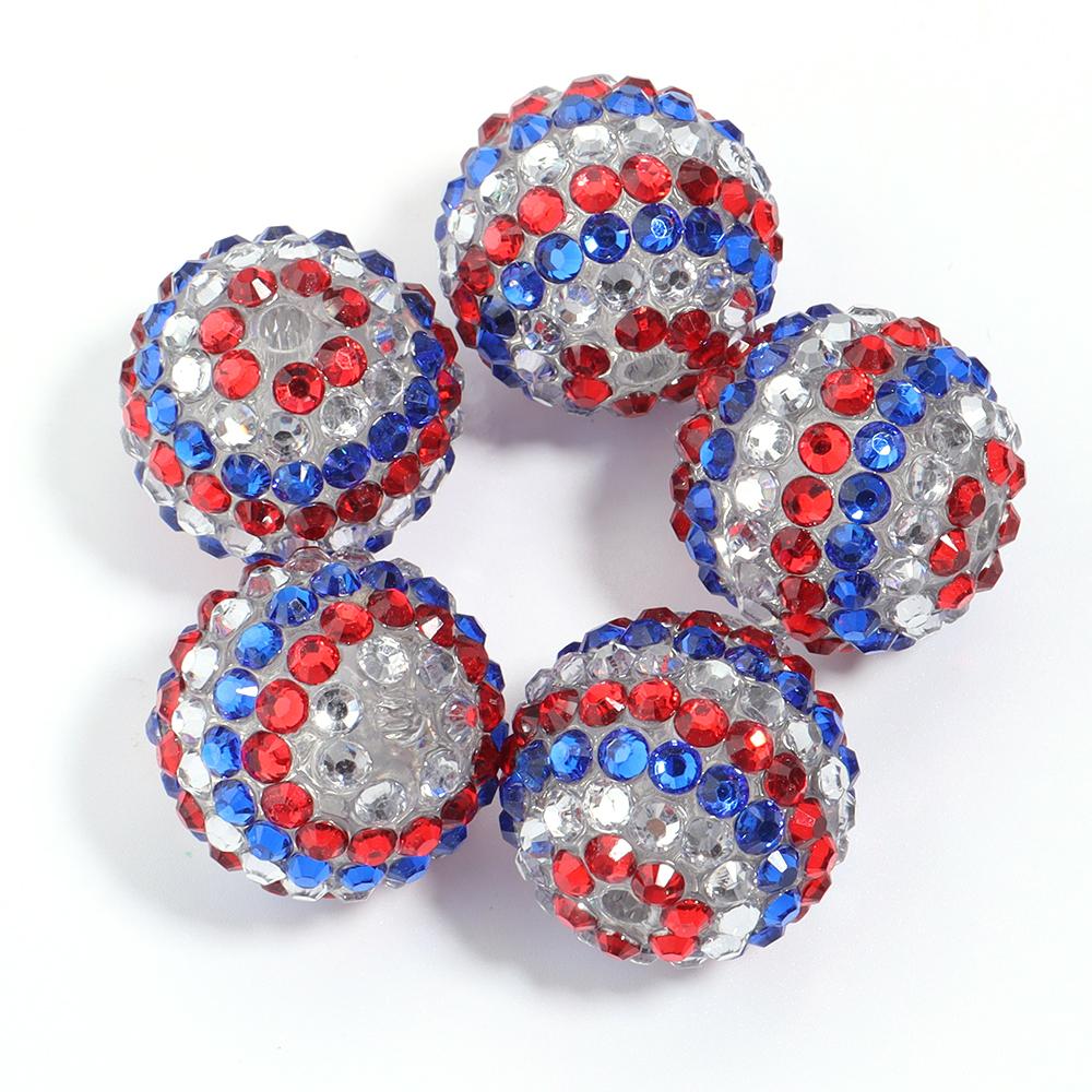 5pcs 20mm Rhinestone Resin Ball Beads Colorful Stripe Round Loose Beads For Jewelry Making DIY Bracelets Phone Chain Keychain