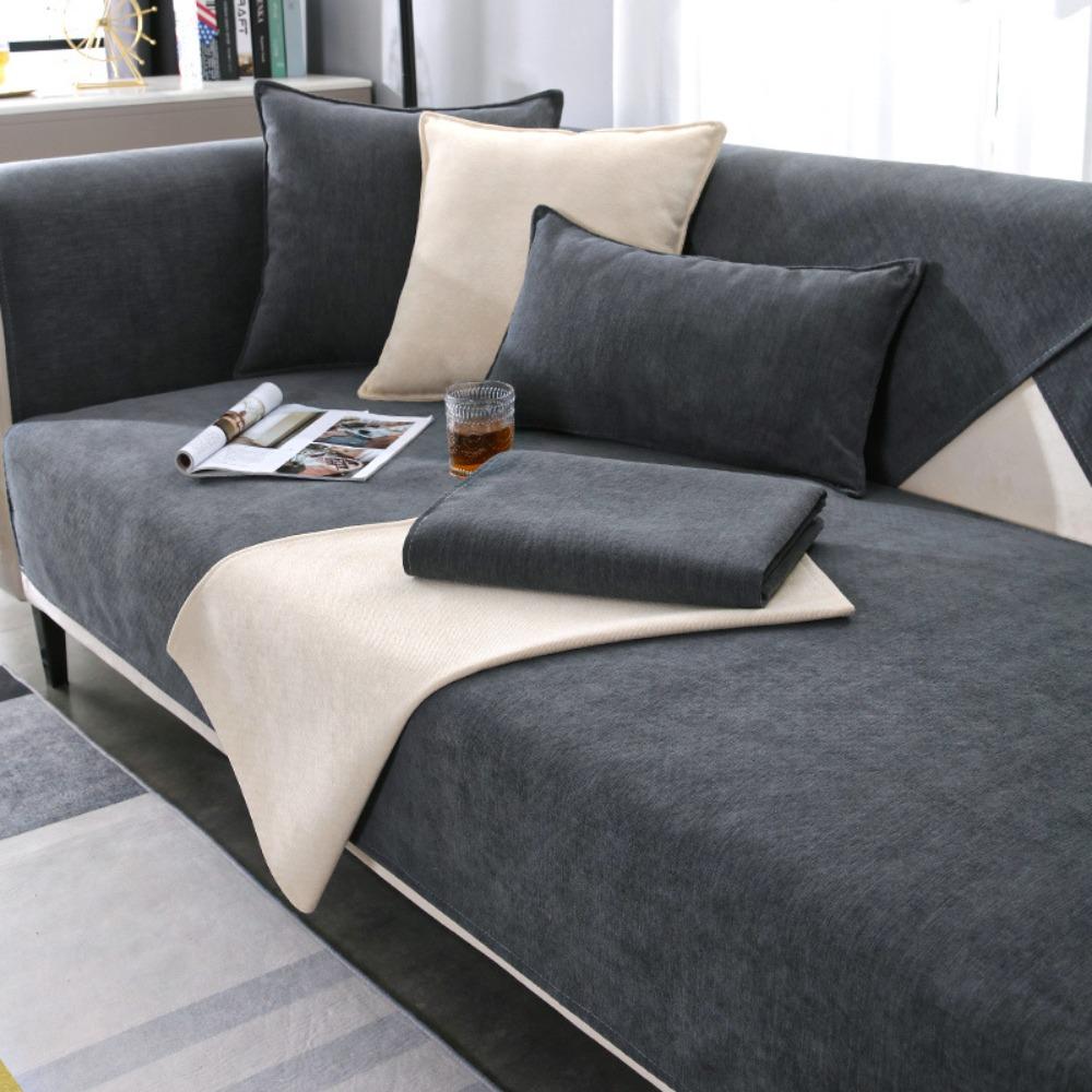 

Chenille Sofa Cushion Cover Slip Resistant Modern Gray Luxury All Season Universal Simple Sofa Pad Protector 70*70cm