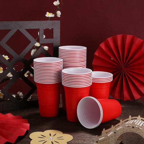 Gadpiparty Disposable Plastic Drink Cup, 450ml, Red, for Hotels, Restaurants, Beverage Shops, Outdoor Activities, Camping, Parties, Weddings, Family G
