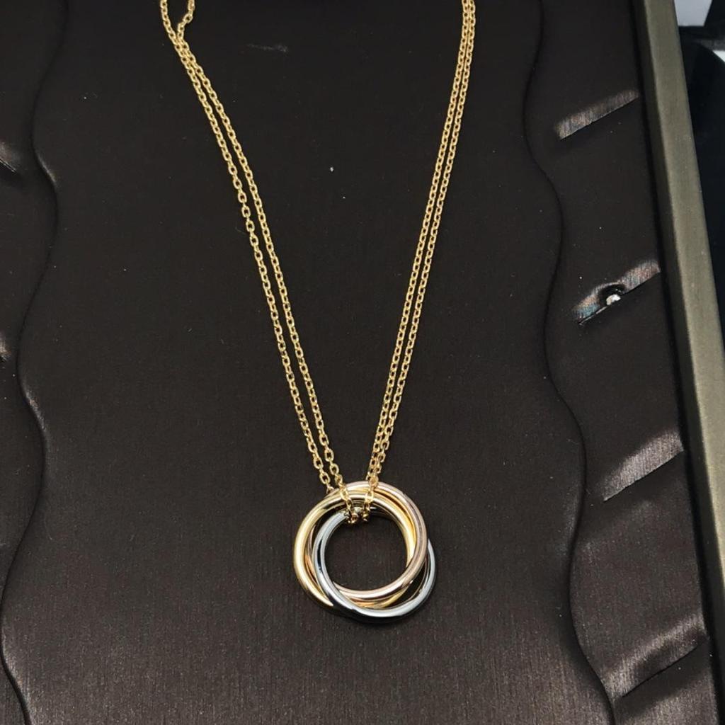 Kajia 925 Silver CNC Diamond Three-Tone Triple Ring Necklace