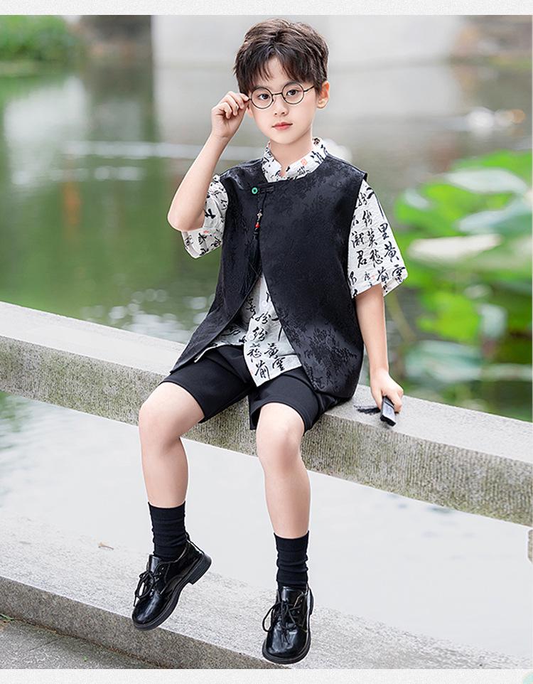 Boys' Chinese-Style Hanfu Set: Tang Suit Vest for Summer Performance