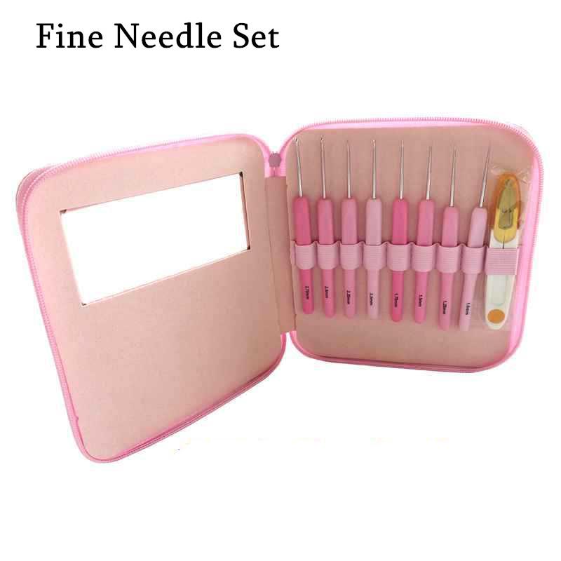 9pcs/set Handle Pink Crochet Hook Set Aluminum 1.0-10mm Knitting Needles Weave Craft Yarn Crochet Medium Roving Sewing Tools Kit