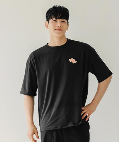 Tyubeuteuli Men'S Basic Loose Fit Short Sleeve Rash Guard A604 Black