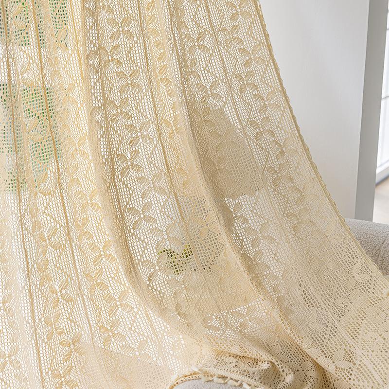 Rustic Crochet Curtains for Living Room Farmhouse Knitted Cotton Curtain Panels for Home Decor Boho Hollow Lace Curtains 1 Panel