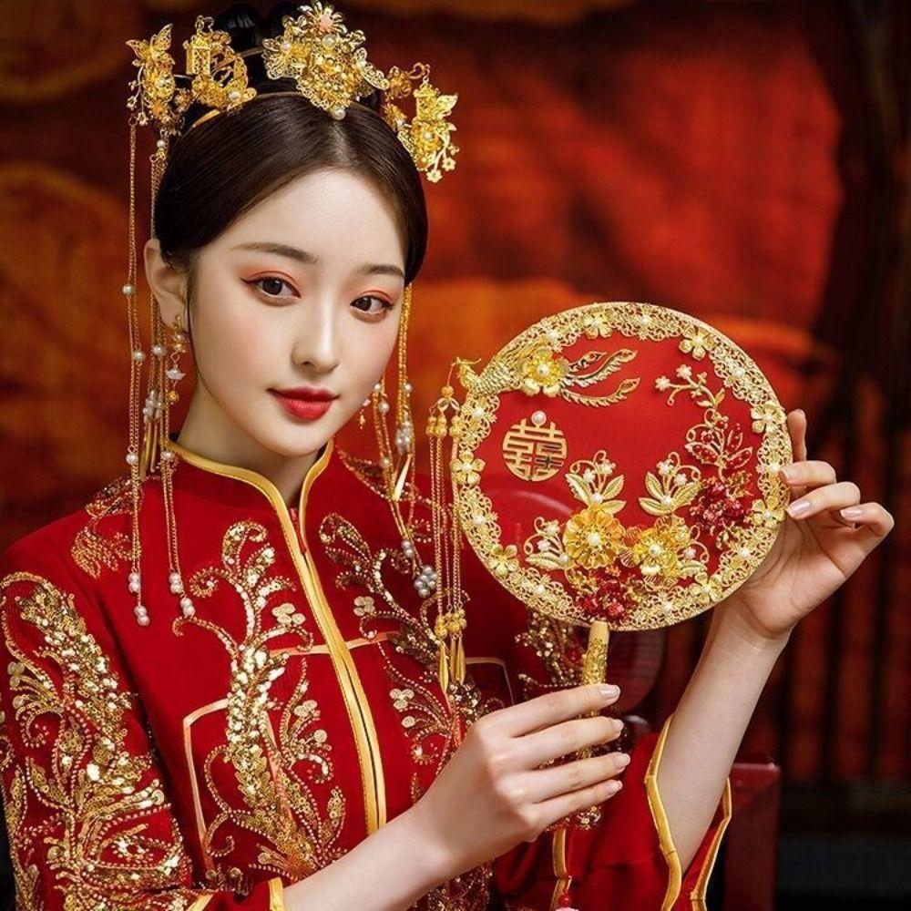 Handmade Bride Hand Held Fan Chinese Style Hanfu Fan Elegant Bride Group Fan  Dance Performance