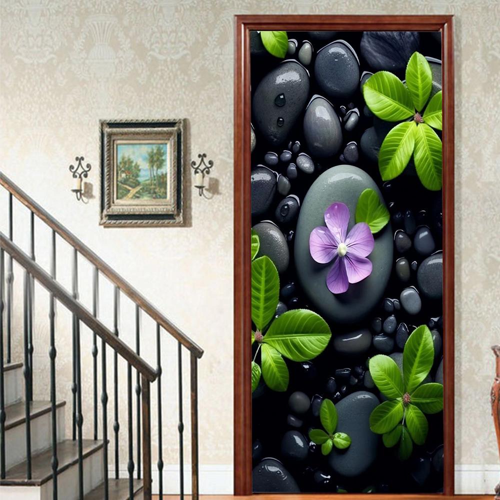 1 Stück Blühender Bambus Vinyl Türsticker Für Schlafzimmer Heimdeko Selbstklebend Abnehmbares Wandtattoo Türrenovierung Wasserdichtes Poster