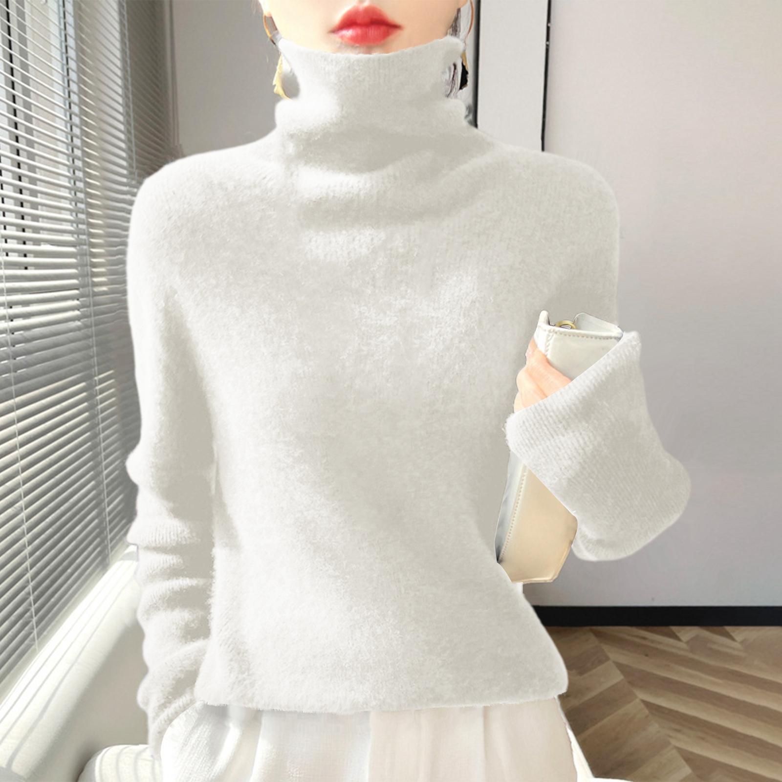 

Women s High-Neck Slim-Fit Knit Top Soft And Cozy Sweater XL белый