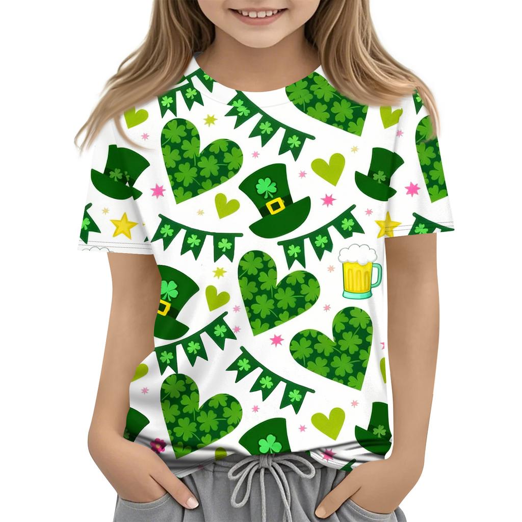 Children's Printed Round Neck Short Sleeved Casual T-shirt