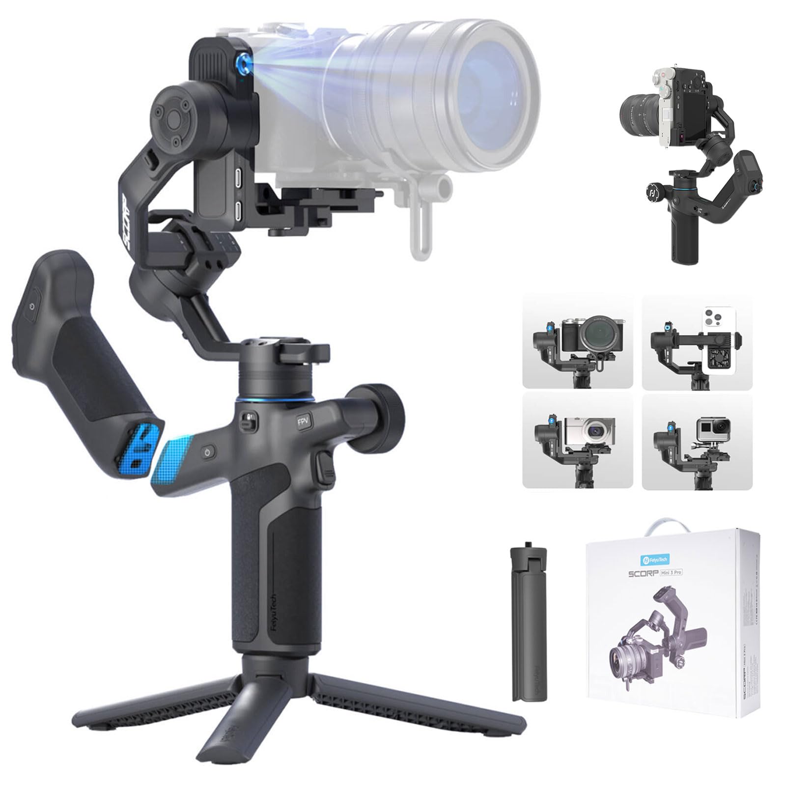 

FeiyuTech SCORP Mini Gimbal Camera Stabilizer with 18m AI 2kg Detachable Bluetooth Portrait YouTube Compatible with and Smartphones 3-PRO 3-Axis 360°
