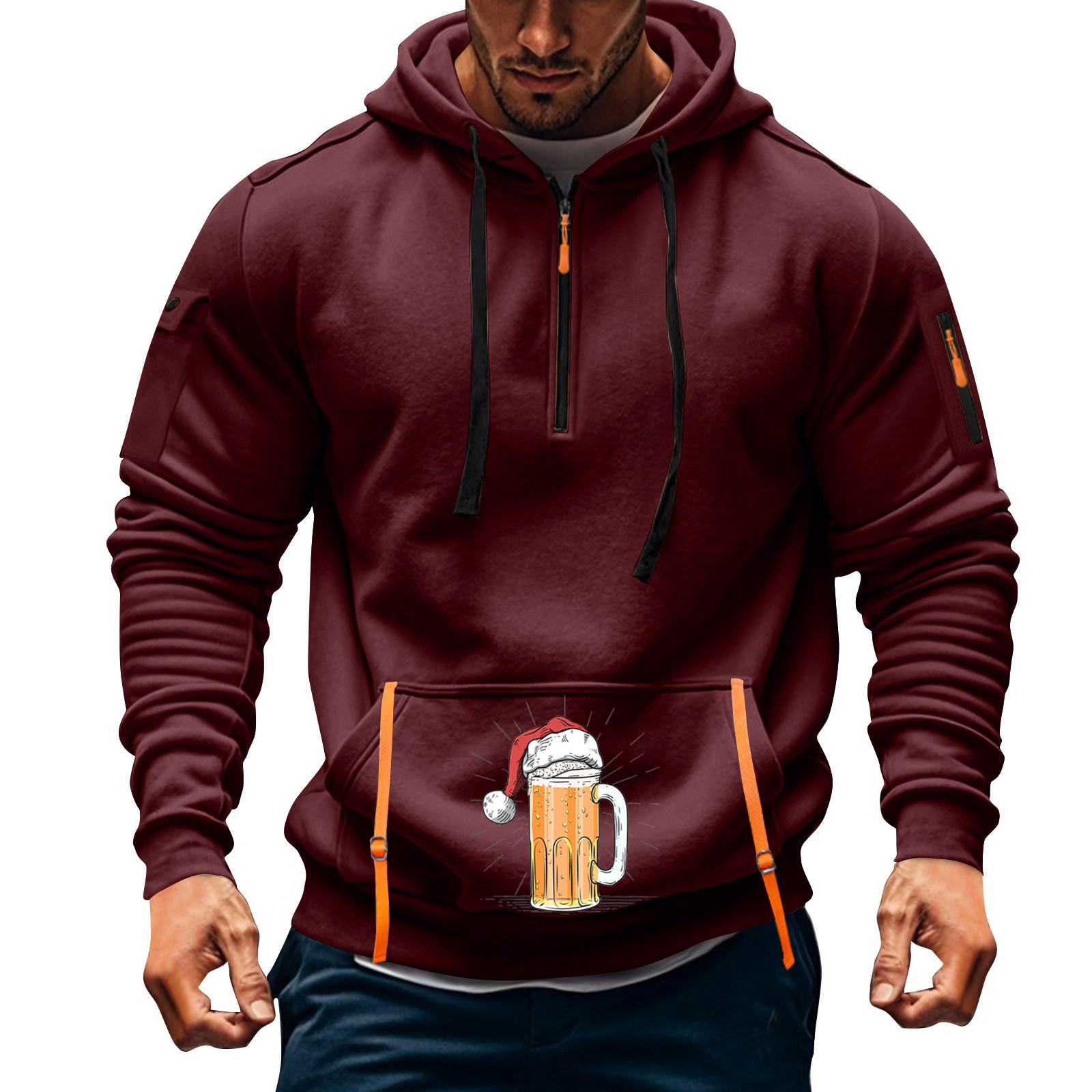 

Мужская толстовка с капюшоном с принтом, кардиган на молнии с карманом на рукаве, мужская спортивная повседневная толстовка большого размера XXXL винный