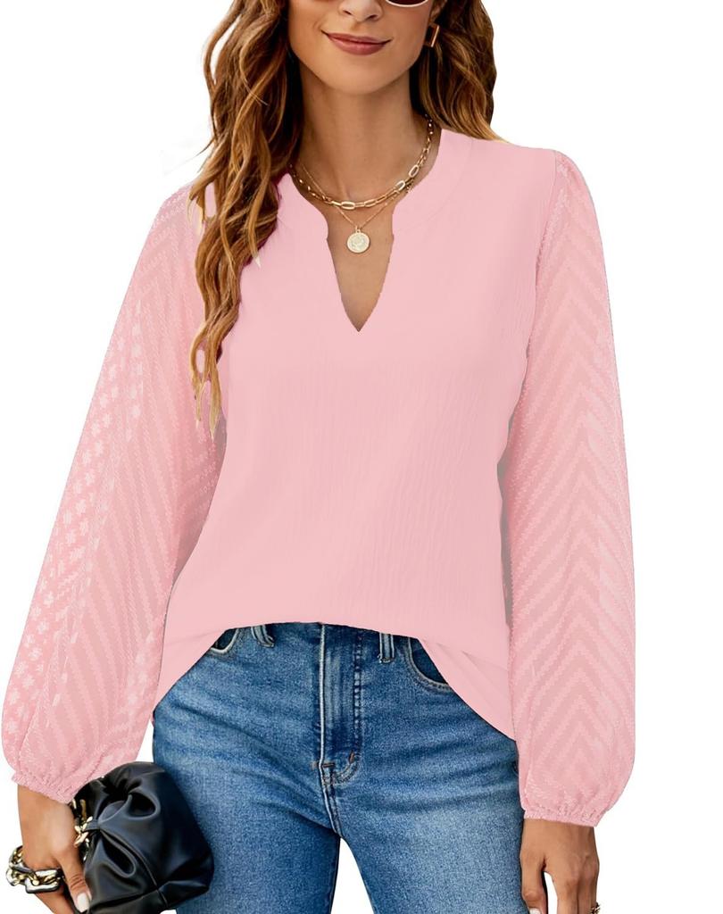 Ladies Fashion Lace Long Sleeve V-neck Round Neck Lace Button Shirt Shirt