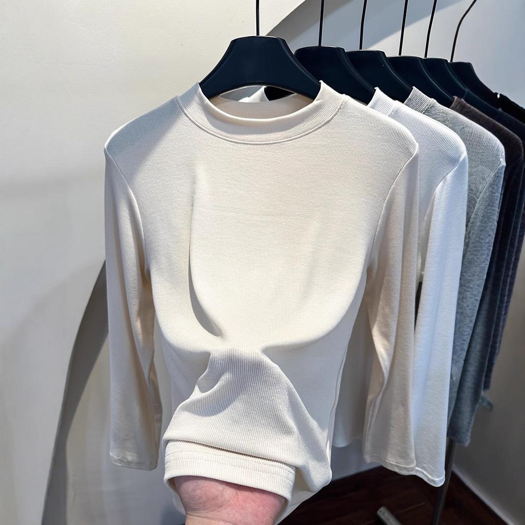 

Trendy Women s Ribbed Cotton Stand-Up Collar Long Sleeve Base Shirt for Spring 2025 L [50-60 kg]