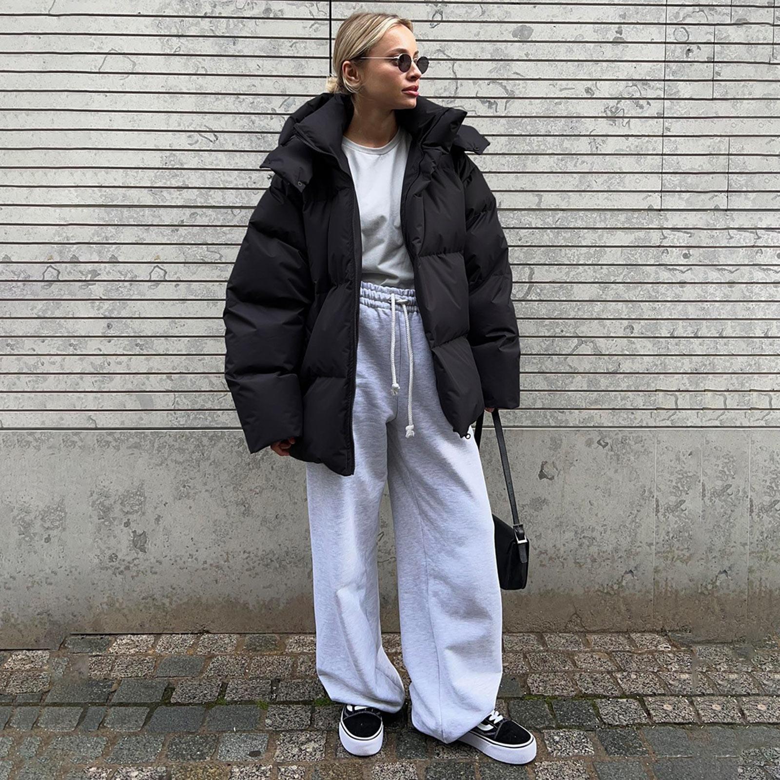 

Женская идентичная хлопковая куртка, зимняя утолщенная теплая хлопковая куртка с длинными рукавами, модное короткое пуховое хлопковое пальто L чёрный