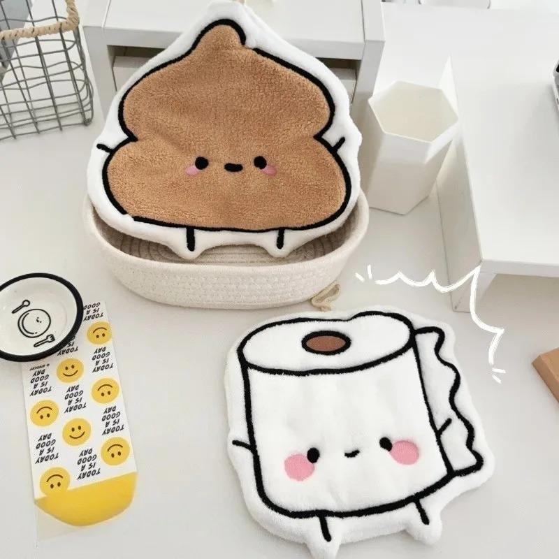 Cute Poop Toilet Paper Shaped Hand Towels Hanging Bathroom Decor for Quick Drying Home Furnishings