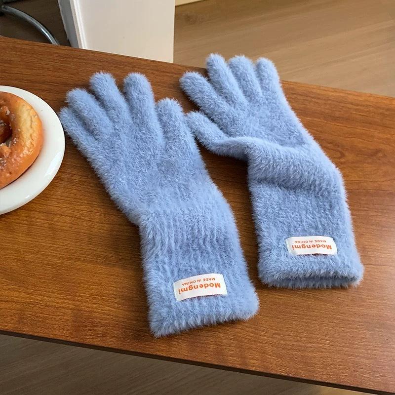 Plush  Soft and Waxy Finger Gloves for Women in Winter Versatile Long Style  Thickened and Warm  Student Cycling Fingerless Touch Screen