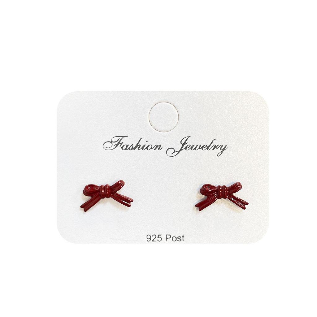 Ankola Red Bow Earrings: Elegant, Versatile Silver Needle Jewellery for Women