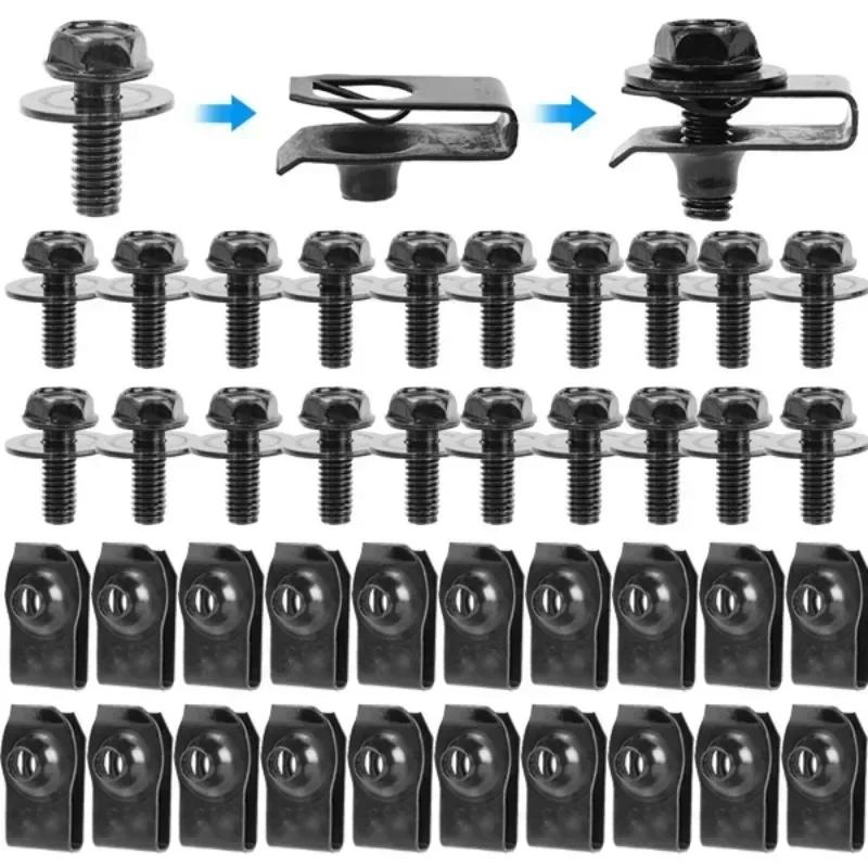20Pcs Car Body Bolts&U-nut Clips M6 Engine Cover Undertray Splash Shield Guard Bumper Guard Liner Retainer Fastener Rivet Screw