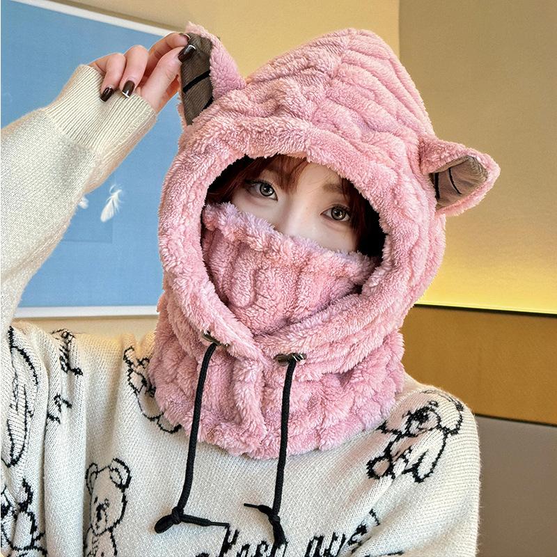 

Hat autumn and winter cycling, cycling, headgear, scarf, mask integrated windproof and cold-proof, ear protection thickened and warm outdoor One Size (Flexible)