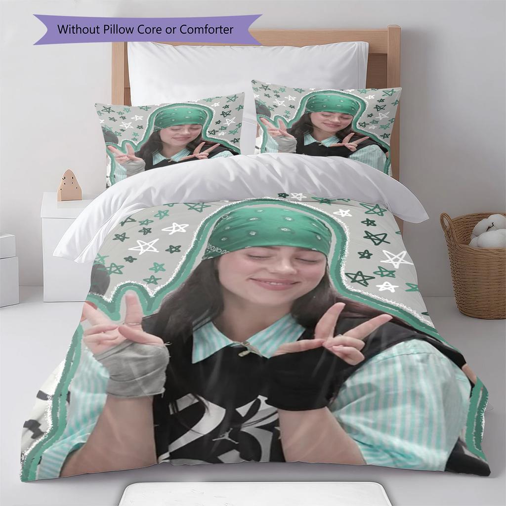 Billie Eilish Pattern Bedding,Quilt Set Quilt Cover Pillowcase Home Birthday Gift (1 * Duvet Cover + 2 * Pillowcase, Without Core)