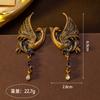 French Earrings Niche Heavy Industry Alloy Inlaid With Diamonds Oriental Luxury Light Vintage Swan Style Antique High-end Feel