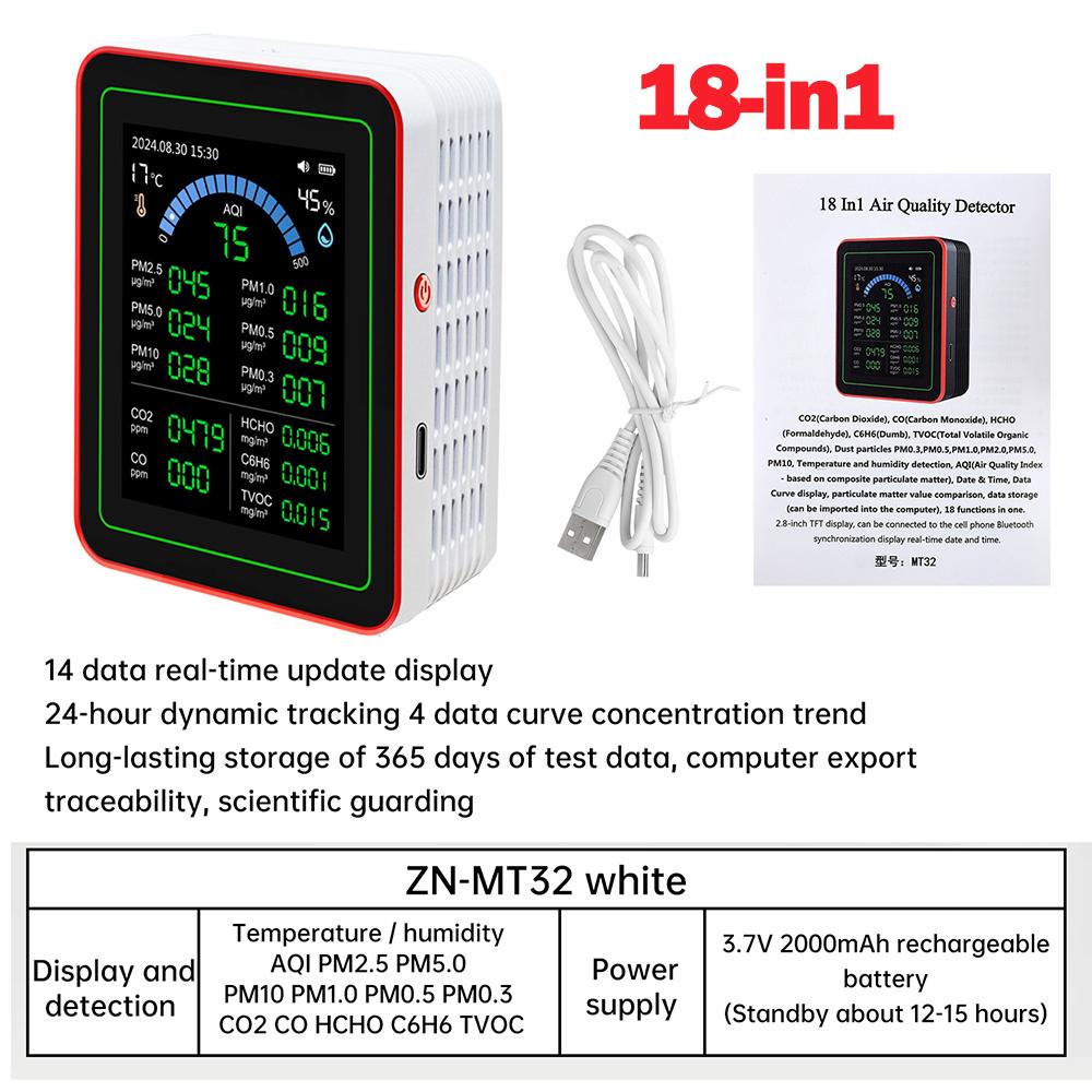 New Smart Air Quality Monitor CO2 CO TVOC HCHO PM Meter Digital Temperature Humidity Tester Home Air Detector