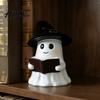 Bedside Atmosphere Light Halloween Ghost Figurine with LED Light Resin Witch Hat Statue Niche Aesthetic Ornament Guitar/Book Cute Luminous Sculpture