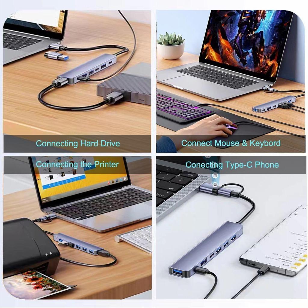 Dual-Head USB 3.0 7-in-1 Docking Station and Type-C Hub for Laptops