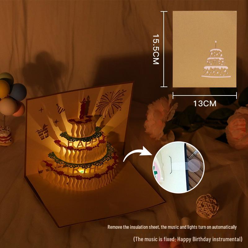 Biglietto di Buon Compleanno Luminoso 3D con Musica e Busta