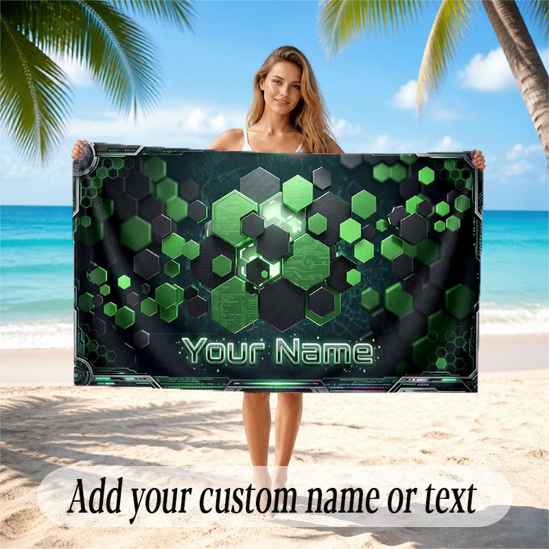 Abstract Geometric Theme Soft Beach Towel Personalized Custom Name Text Towel Portable for Beach Pool Travel