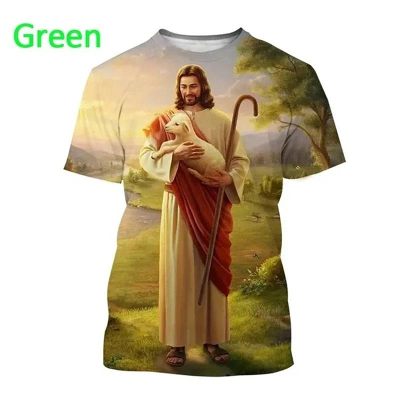 Jezus Kocha Każdego Chrześcijanina Koszulka Drukowana 3D Letnia Moda Wzór Jezusa Mężczyźni Kobiety Gorąca Krótki Rękaw Codzienna Koszulka Ropa Hombre