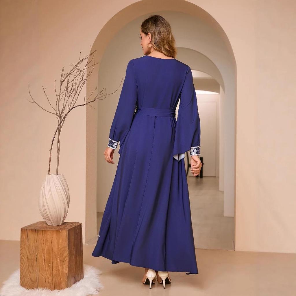 Arabic Party Bell Sleeve Digital Print Long Dress