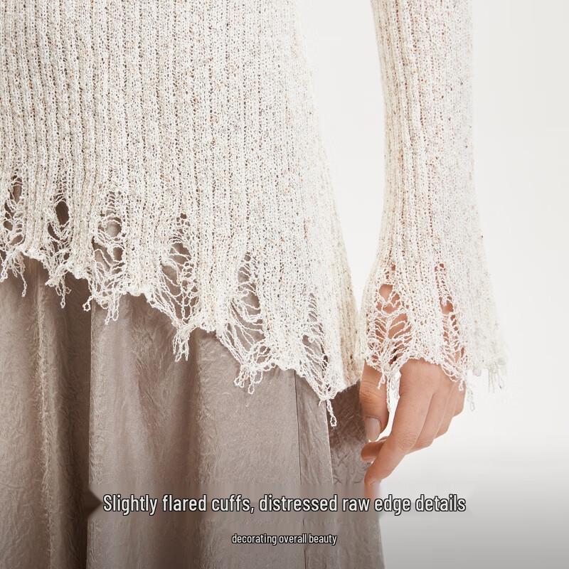 VEROMODA 2025 Summer Frayed Ripped Floral V-Neck Knit Sweater