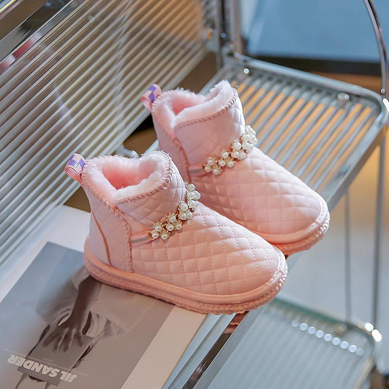 

Winter new velvet warm children and girls medium and older children s bread thickened cotton shoes baby The inner length of size 37 is 23cm рожевий