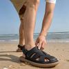 Sandales pour Hommes Respirantes Cuir Creux Bout Fermé Anti-Odeur Nouvelles Semelles Souples Antidérapantes Résistantes à l'Usure Chaussures d'Extérieur pour Plage pour Adolescent