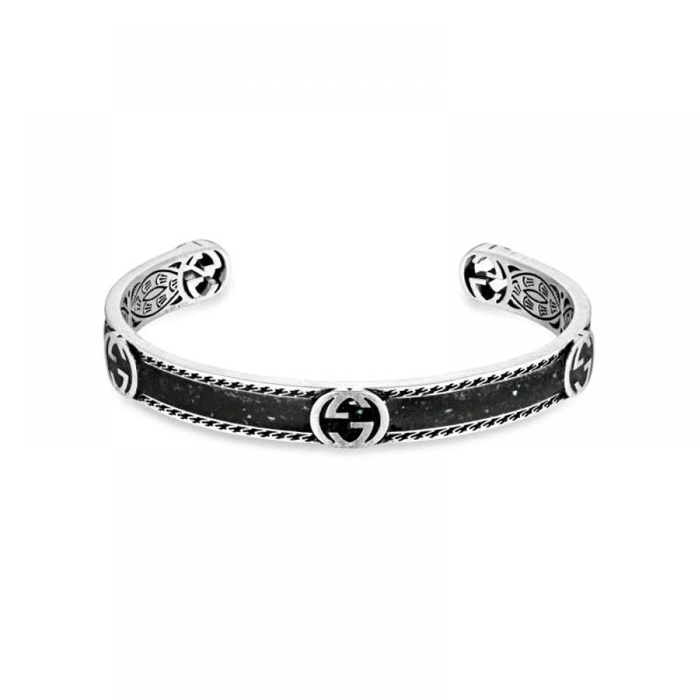 Gucci Yba645570003  645570 J8410 1064  InterlockinG G Enamel banGle Silver Bracelet